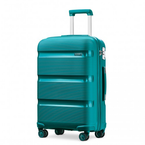 Kono 20 inch bright teal hard shell PP carry-on suitcase with telescopic handle and 4 swivel wheels