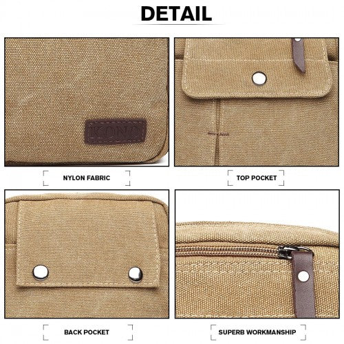 Kono E1971 Multi Pocket Crossbody Bag Khaki Canvas | Neil's Luggage Store