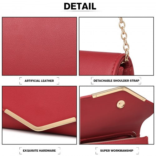 LH2064 - Miss Lulu Vegan Envelope Clutch Bag - Red | Neil's Luggage Store