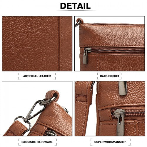 LB6927 - Miss Lulu Multi Pocket Leather Look RFID-Blocking Cross Body Bag - Brown | Neil's Luggage Store