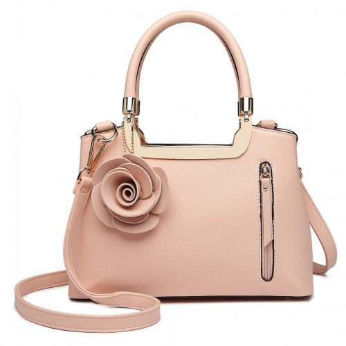 LG1847 - MISS LULU PU LEATHER ROSE HANGING ORNAMENT HANDBAG - PINK | Neil's Luggage Store