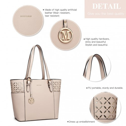 LG1943 - MISS LULU LASER CUT OUT TOTE SHOPPER BAG - BEIGE | Neil's Luggage Store