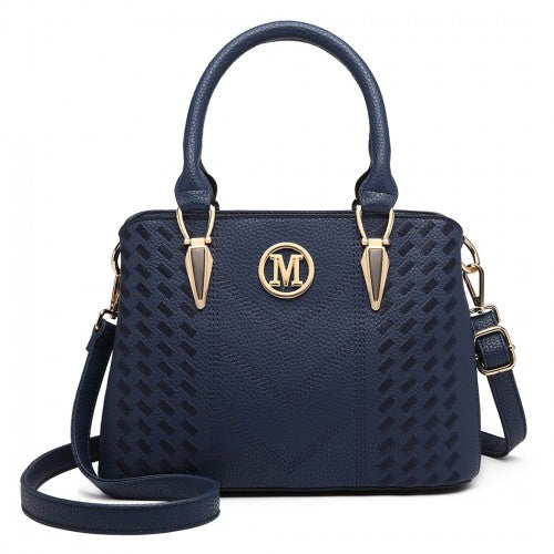 LG6865 - Miss Lulu Leather Look Weave Effect Shoulder Bag - Blue | Neil's Luggage Store