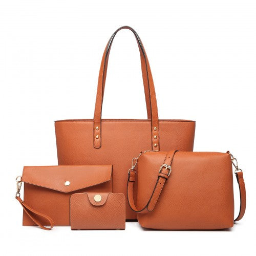 LG6931 - Miss Lulu 4 Piece Handbag Set - Brown | Neil's Luggage Store