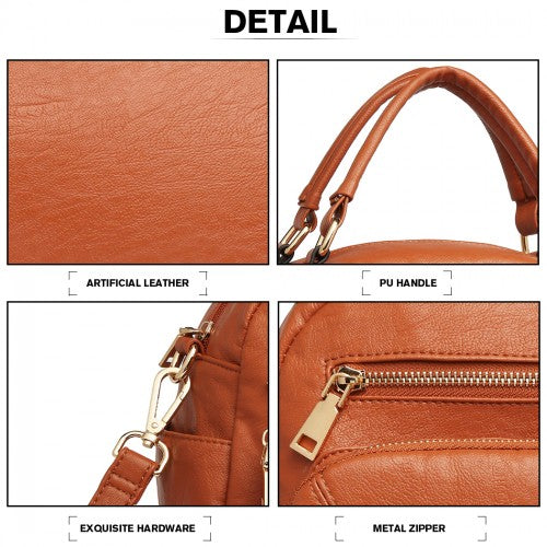 LB6907 - Miss Lulu Bowler Style Shoulder Bag - Brown | Neil's Luggage Store