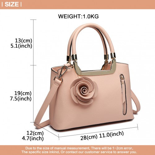 LG1847 - MISS LULU PU LEATHER ROSE HANGING ORNAMENT HANDBAG - PINK | Neil's Luggage Store