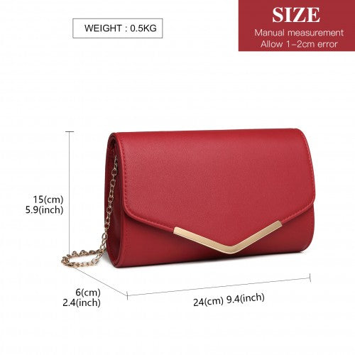 LH2064 - Miss Lulu Vegan Envelope Clutch Bag - Red | Neil's Luggage Store