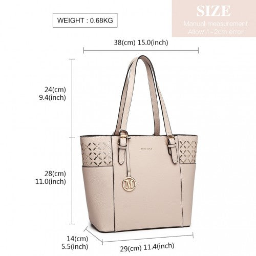 LG1943 - MISS LULU LASER CUT OUT TOTE SHOPPER BAG - BEIGE | Neil's Luggage Store