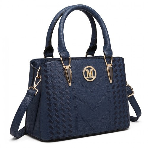 LG6865 - Miss Lulu Leather Look Weave Effect Shoulder Bag - Blue | Neil's Luggage Store