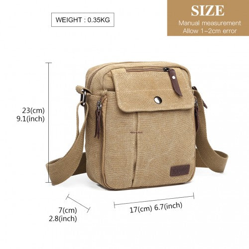 Kono E1971 Multi Pocket Crossbody Bag Khaki Canvas | Neil's Luggage Store