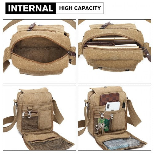 Kono E1971 Multi Pocket Crossbody Bag Khaki Canvas | Neil's Luggage Store