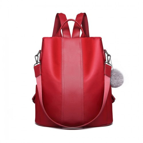 LG1903 - Miss Lulu Two Way Backpack Shoulder Bag with Pom Pom Pendant - Red | Neil's Luggage Store