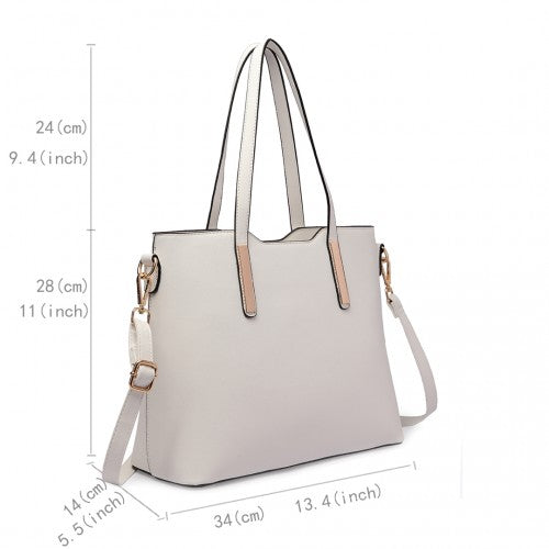 LT6648 - Miss Lulu Three Piece Tote Shoulder Bag And Clutch - White | Neil's Luggage Store