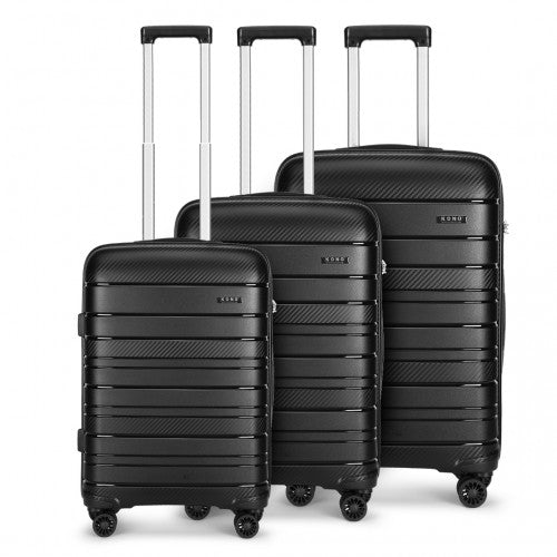 K2091L - Kono Multi Texture Hard Shell PP Suitcase 3 Pieces Set - Classic Collection - Black | Neil's Luggage Store