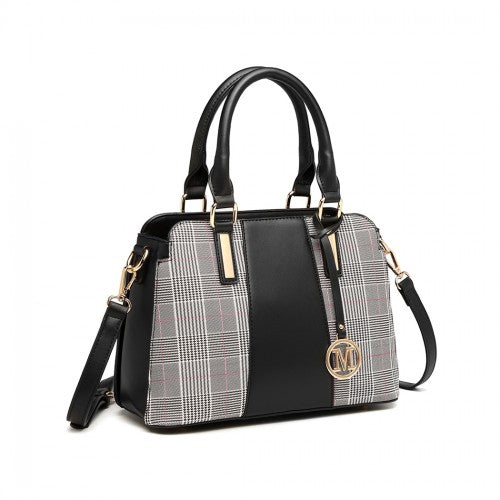 LG2001 - Miss Lulu Gingham Plaid Panel Shoulder Bag - Black | Neil's Luggage Store
