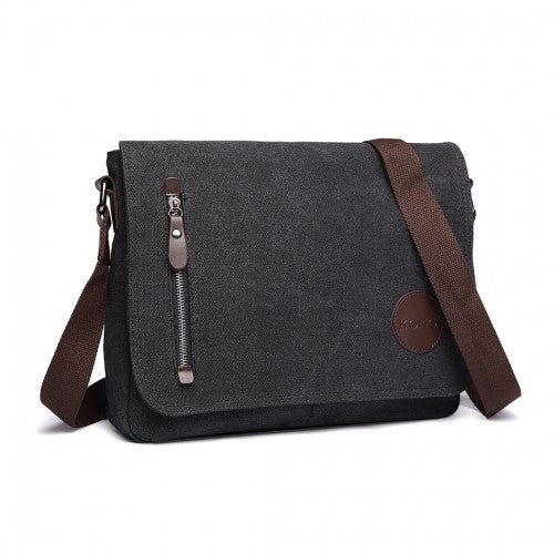 E1824-1 - Kono RFID-Blocking Retro Style Canvas Cross Body Messenger Bag - Black | Neil's Luggage Store