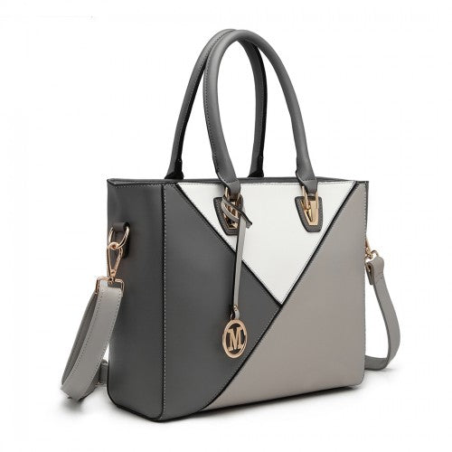 LG2013 - Miss Lulu Leather Look Geometric Ombre Handbag - Grey | Neil's Luggage Store