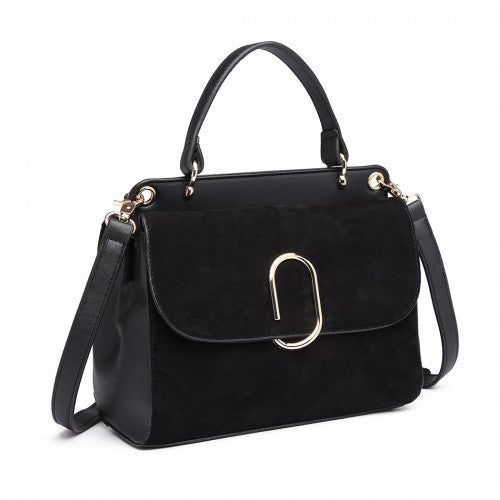 LB6871-MISS LULU STYLISH LADIES LEATHER HANDBAG SHOULDER BAG BLACK | Neil's Luggage Store