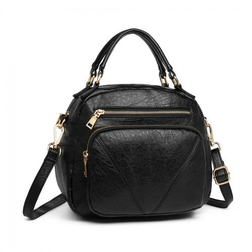 Miss Lulu Bowler Style Shoulder Bag Black PU Leather Water Resistant | Neil's Luggage Store