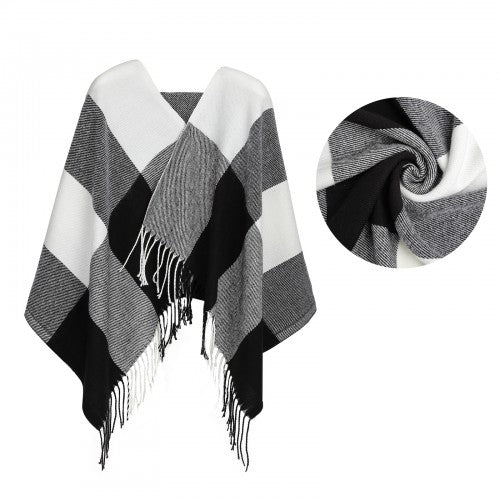S6430 - Women Fashion Long Shawl Grid Tassel Winter Warm Lattice Large Scarf - Black | Neil's Luggage Store