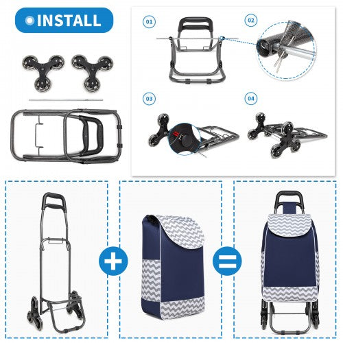 EQ2043 - Kono 6 Wheel Push Shopping Trolley - Navy | Neil's Luggage Store