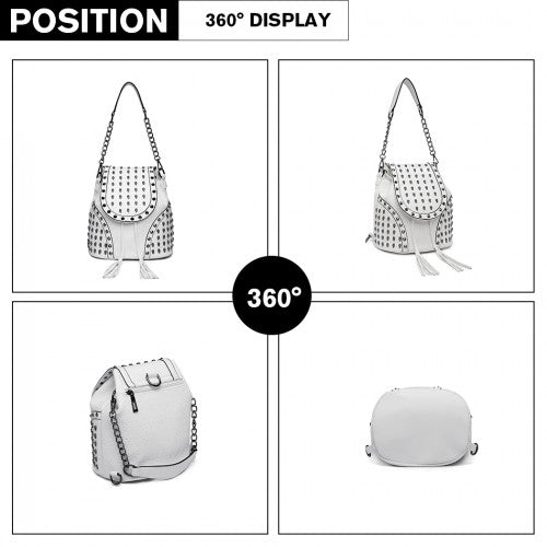 L1414 - Miss Lulu Skull Studded Backpack Shoulder Bag - Beige | Neil's Luggage Store