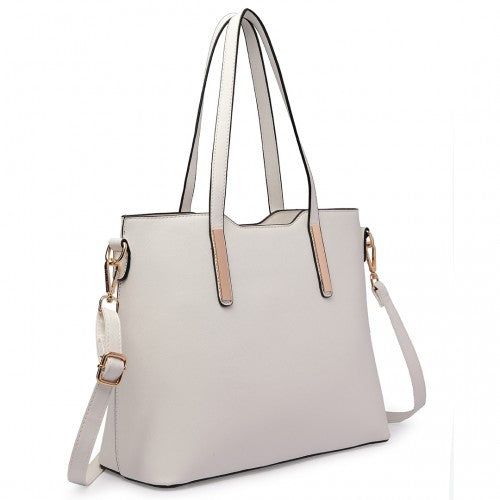LT6648 - Miss Lulu Three Piece Tote Shoulder Bag And Clutch - White | Neil's Luggage Store