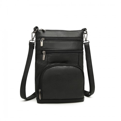 LB6927 - Miss Lulu Multi Pocket Leather Look RFID-Blocking Cross Body Bag - Black | Neil's Luggage Store