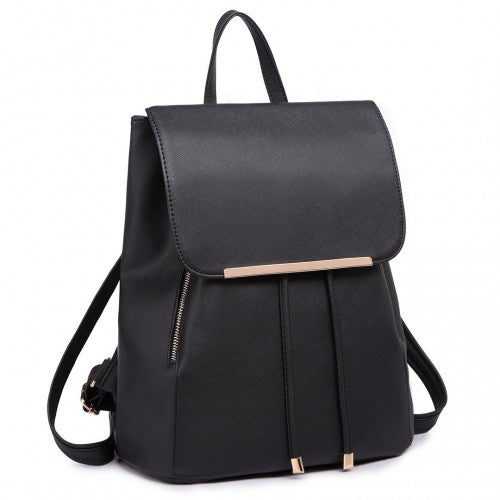 E1669 - Miss Lulu Faux Leather Stylish Fashion Backpack - Black | Neil's Luggage Store