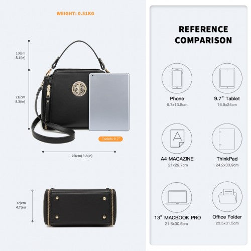LB2126 - Miss Lulu Leather Look Practical Crossbody Bag - Black | Neil's Luggage Store