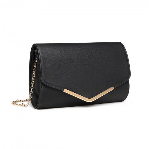 LH2064 - Miss Lulu Vegan Envelope Clutch Bag - Black | Neil's Luggage Store