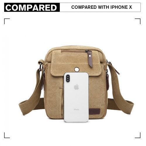 Kono E1971 Multi Pocket Crossbody Bag Khaki Canvas | Neil's Luggage Store