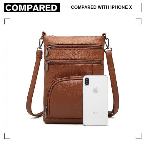 LB6927 - Miss Lulu Multi Pocket Leather Look RFID-Blocking Cross Body Bag - Brown | Neil's Luggage Store