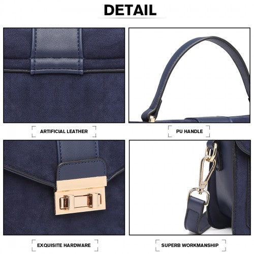Miss Lulu Matte PU Leather Midi Handbag Crossbody Navy | Neil's Luggage Store