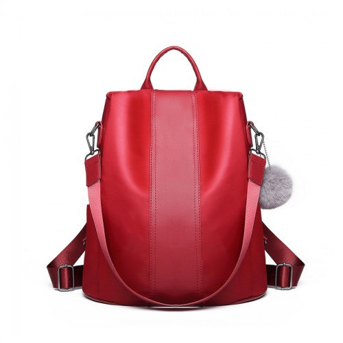 LG1903 - Miss Lulu Two Way Backpack Shoulder Bag with Pom Pom Pendant - Red | Neil's Luggage Store