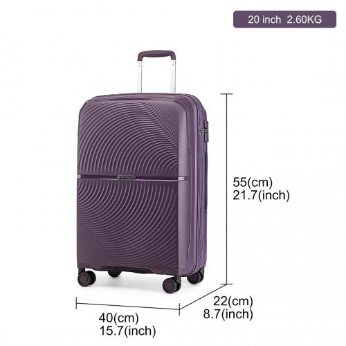 K2393L - British Traveller 20 Inch Spinner Hard Shell PP Suitcase With TSA Lock - Purple | Neil's Luggage Store