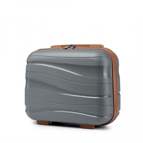 K2094L - Kono 14 Inch Lightweight Polypropylene Hard Shell Vanity Case - Grey And Brown | Neil's Luggage Store