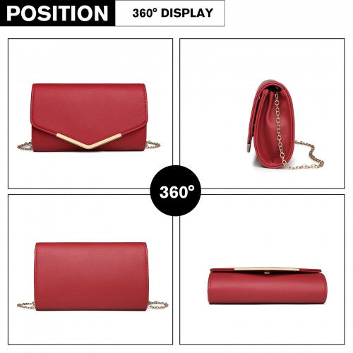 LH2064 - Miss Lulu Vegan Envelope Clutch Bag - Red | Neil's Luggage Store