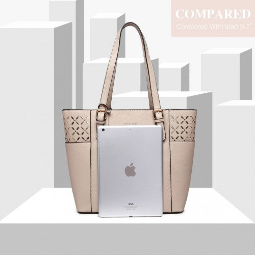 LG1943 - MISS LULU LASER CUT OUT TOTE SHOPPER BAG - BEIGE | Neil's Luggage Store