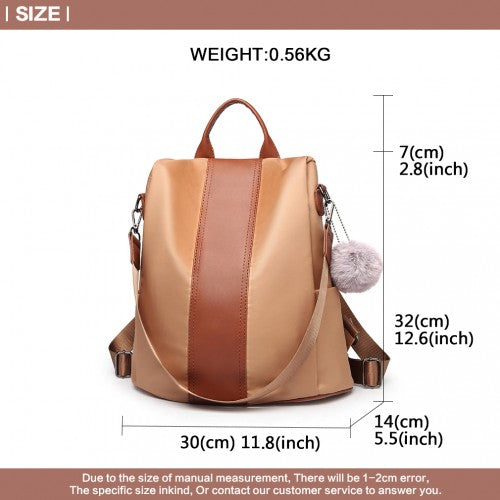 LG1903 - Miss Lulu Two Way Backpack Shoulder Bag with Pom Pom Pendant - Brown | Neil's Luggage Store