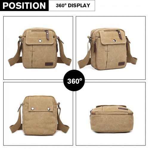 Kono E1971 Multi Pocket Crossbody Bag Khaki Canvas | Neil's Luggage Store