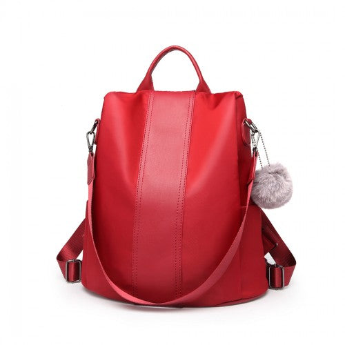 LG1903 - Miss Lulu Two Way Backpack Shoulder Bag with Pom Pom Pendant - Red | Neil's Luggage Store