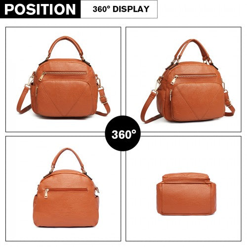 LB6907 - Miss Lulu Bowler Style Shoulder Bag - Brown | Neil's Luggage Store