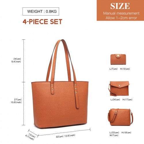 LG6931 - Miss Lulu 4 Piece Handbag Set - Brown | Neil's Luggage Store
