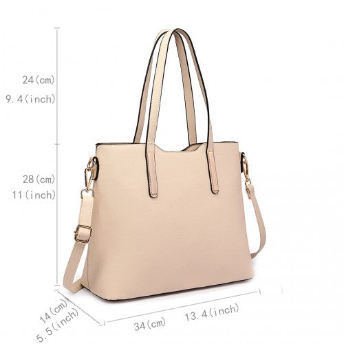 LT6648 - Miss Lulu Three Piece Tote Shoulder Bag And Clutch - Beige | Neil's Luggage Store