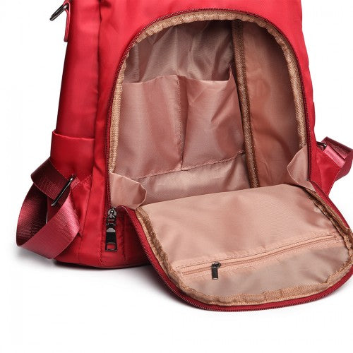 LG1903 - Miss Lulu Two Way Backpack Shoulder Bag with Pom Pom Pendant - Red | Neil's Luggage Store