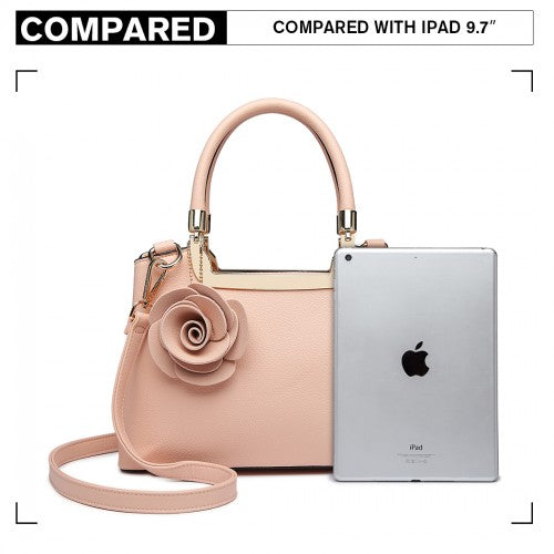 LG1847 - MISS LULU PU LEATHER ROSE HANGING ORNAMENT HANDBAG - PINK | Neil's Luggage Store
