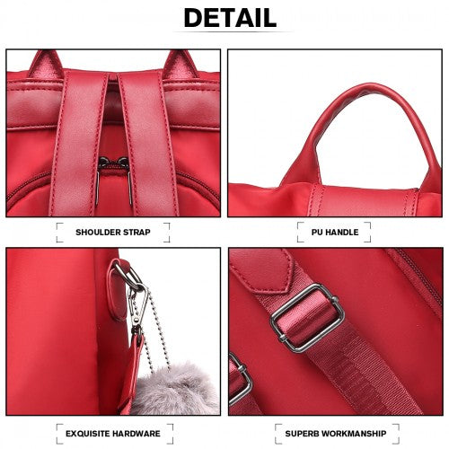LG1903 - Miss Lulu Two Way Backpack Shoulder Bag with Pom Pom Pendant - Red | Neil's Luggage Store