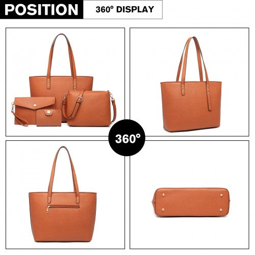 LG6931 - Miss Lulu 4 Piece Handbag Set - Brown | Neil's Luggage Store