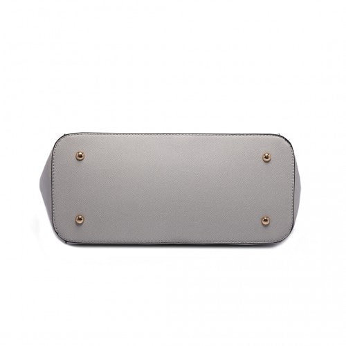 LM1642-1 - Miss Lulu Faux Leather Adjustable Handle Tote Bag - Light Grey | Neil's Luggage Store